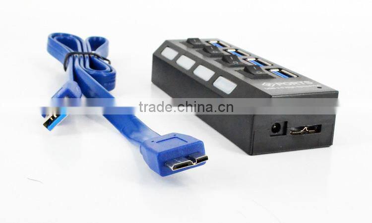 4-port USB 3.0 Hub with Individual Power Adapter /Switch and LED Lighting