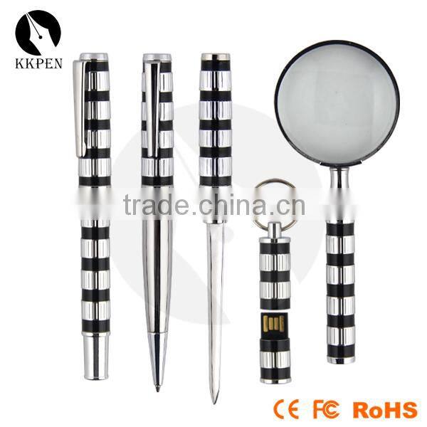 KKPEN promotional magnifying glass ball pen, roller pen, USB pen set