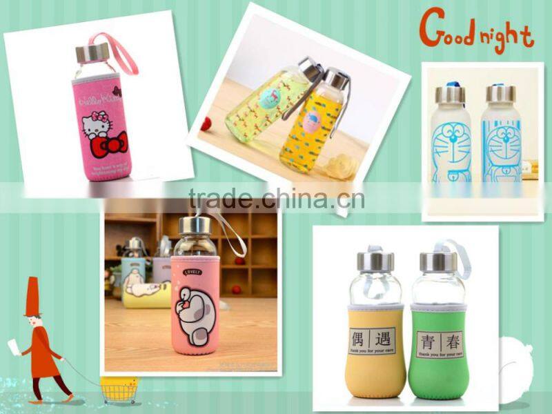 500ml glass Portable Sport Glass Drinking Water Bottle with aluminum lid bpa free Stock for sale