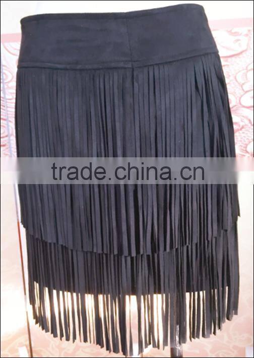 Popular design Fringes tassel lace sexy PU skirts China factory wholesale