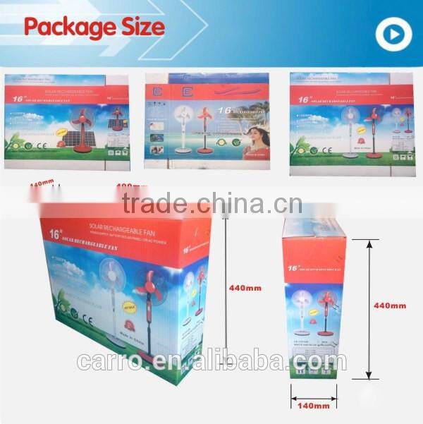 Elegant solar AC charging fan 16inch standing battery charger fan