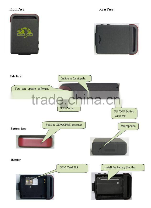 Mini chip GSM GPRS GPS Tracker TK-102B For Car Pet children Realtime Online Tracking TK102B tracker