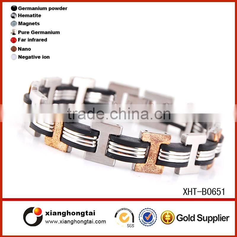gold plated fashion mens magnetic bracelet, charm bracelet men, stainless steel smart bracelet