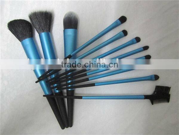 Wholesale 11pcs Long blue ferrule Cosmetic makeup brushes,Two tone Makeup brush set