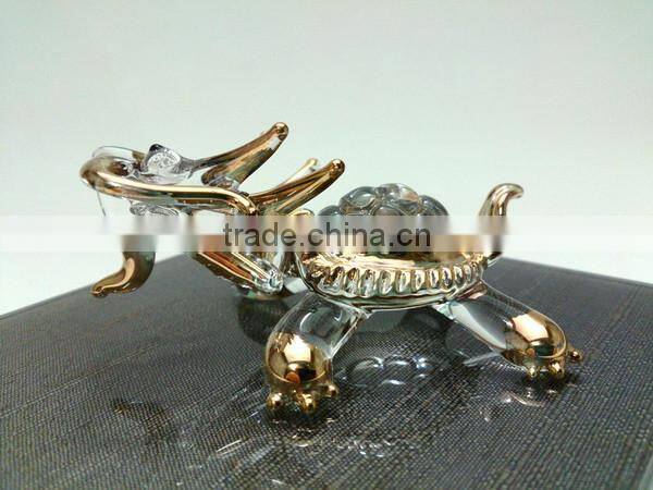 Crystal Dragon Hand Blown Clear Glass Art Gold Trim Figurines Home Decor / Fancy Collection / Gift