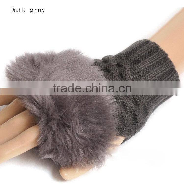 Fashion Cute Faux Rabbit Fur Hand Winter Warmer Knitted Fingerless Gloves Mitten Wholesale