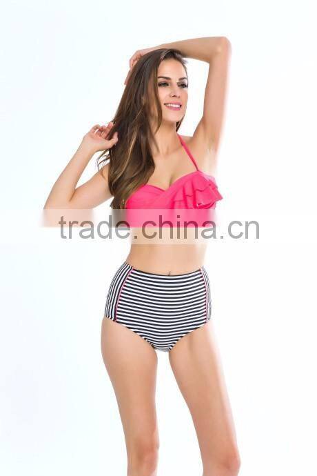 2016 Latest striped Retro High Waist Bikini