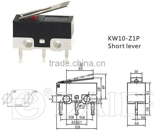 mouse micro momentary switch with no lever bent pcb terminals,KW10-Z0R