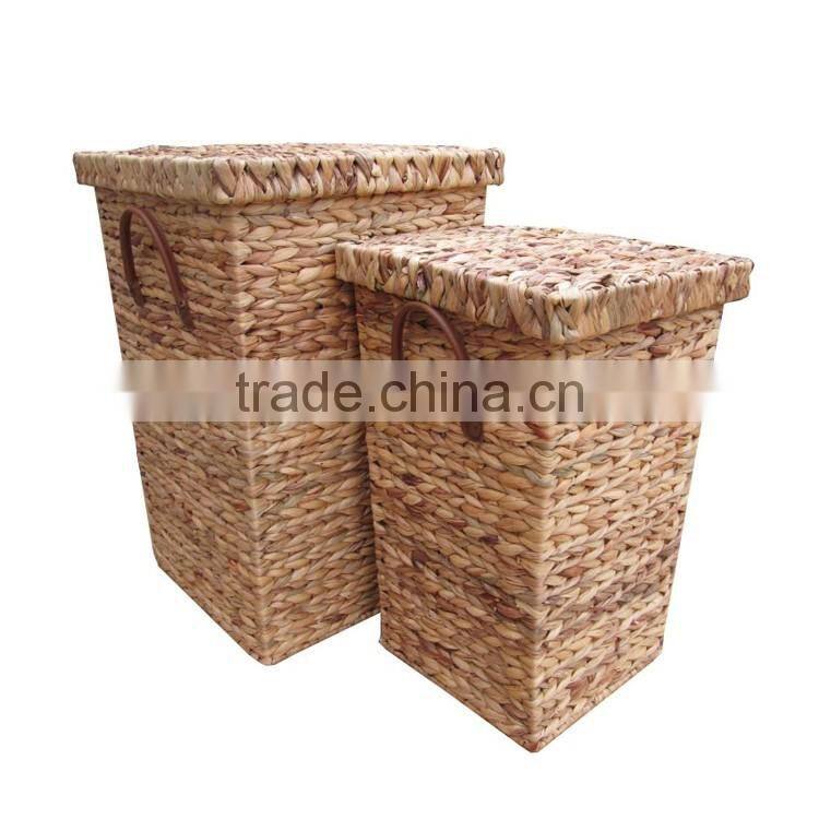 Set of 2 stackable hyacinth hamper basket with lid home laundry hamper