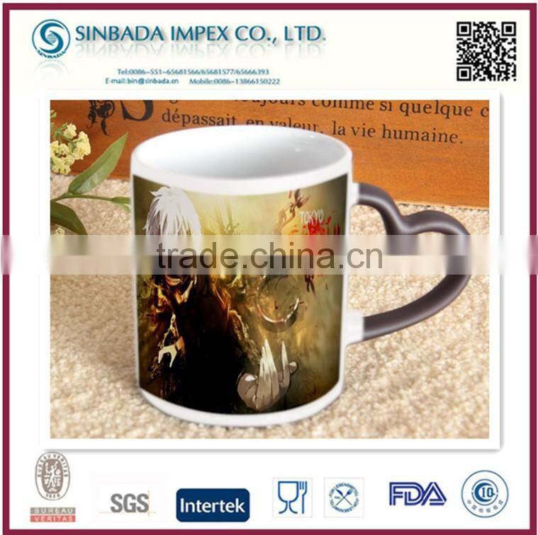 AB grade full custom design heart shape color changing thermal mug