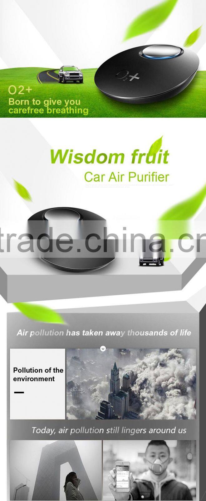 Newest original design hot selling high quality O2+ car air purifier mini air purifier