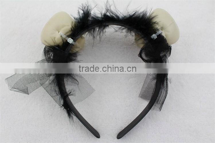 Halloween skull hairband scary skull headband with feather
