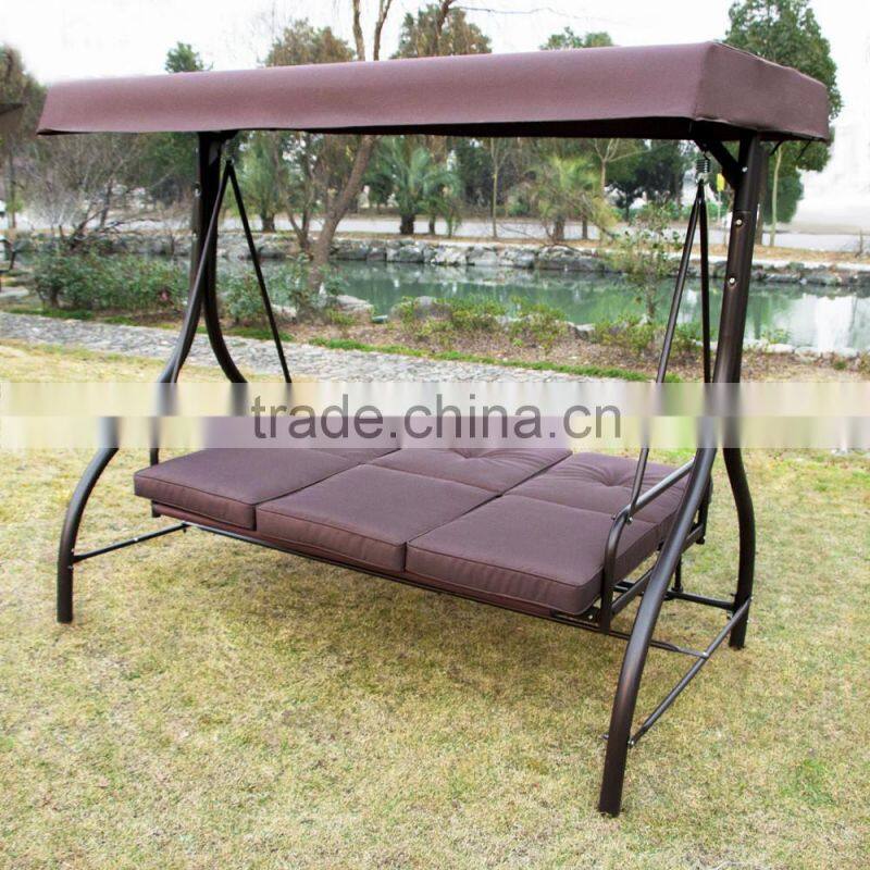 Patio Swing Hammock Chair with Cushion (Brown 3 Seat Bed swing)