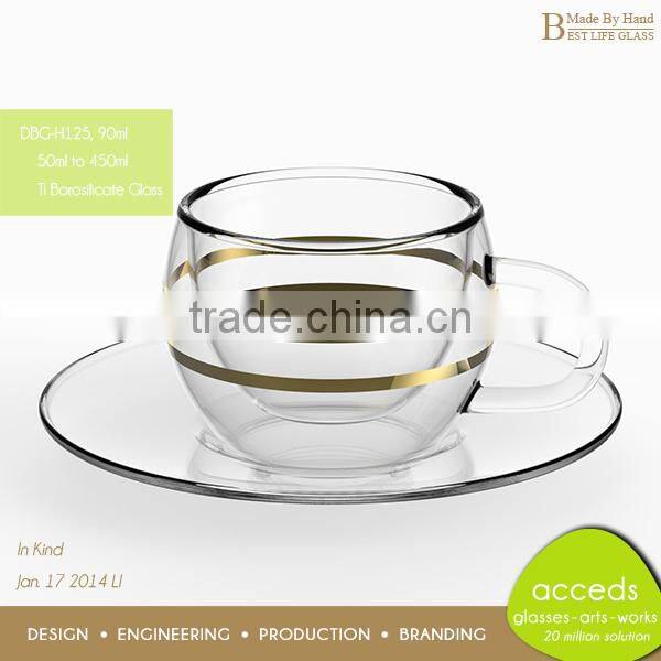 Unique Design Promotion Borocilicate Glass Drinking Cup And Saucer