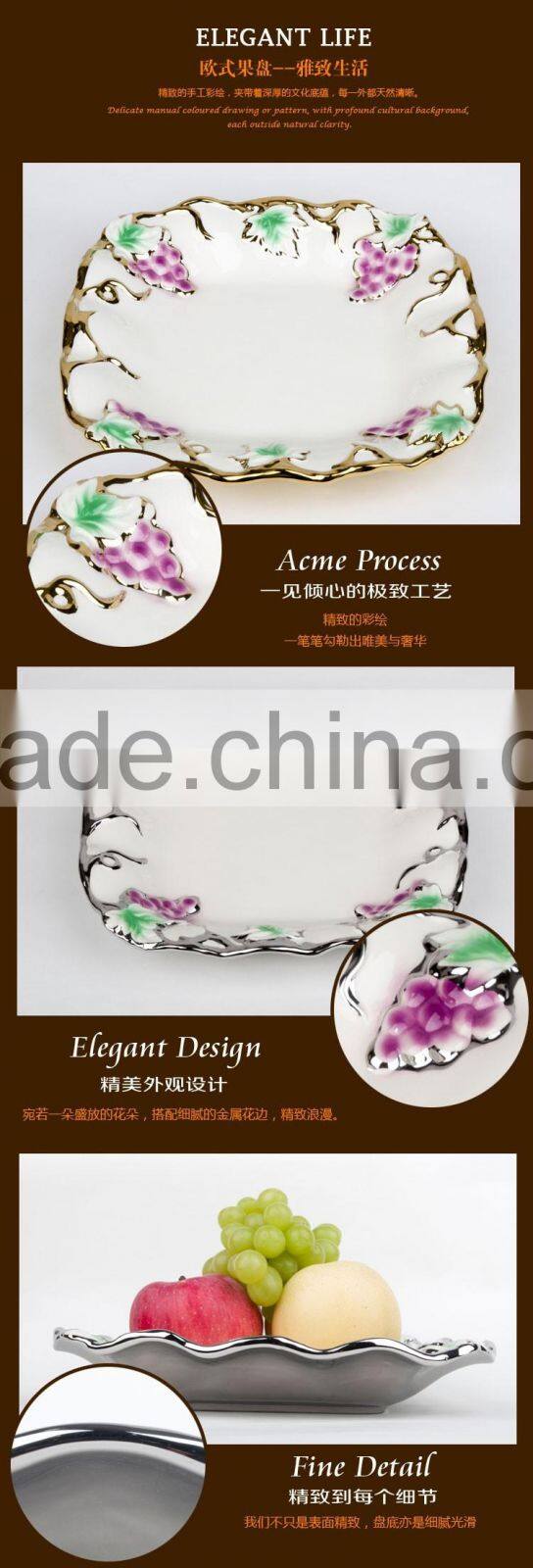 Stock golden vase ceramic dinner plate with grape design ceramic plates dishes