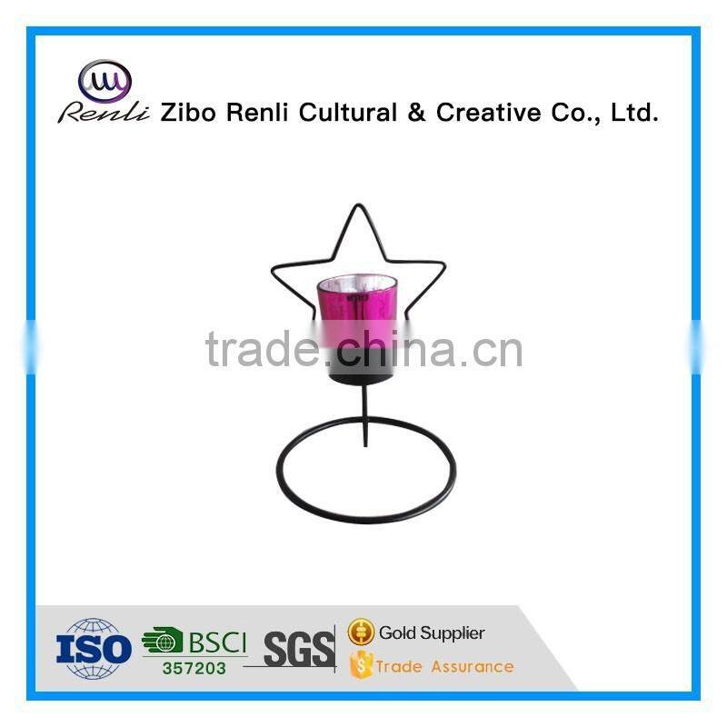 Hot Sale Electroplated Red Glass Votive Candle Holder with Metal Stand