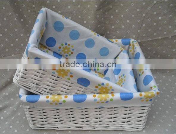 white small square wicker basket with lining