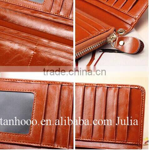 Women leather wallet/zipper ticket wallet/long purse