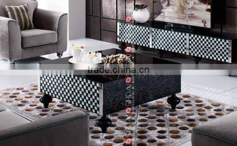 black tempered glass coffee table, TV Cabinet