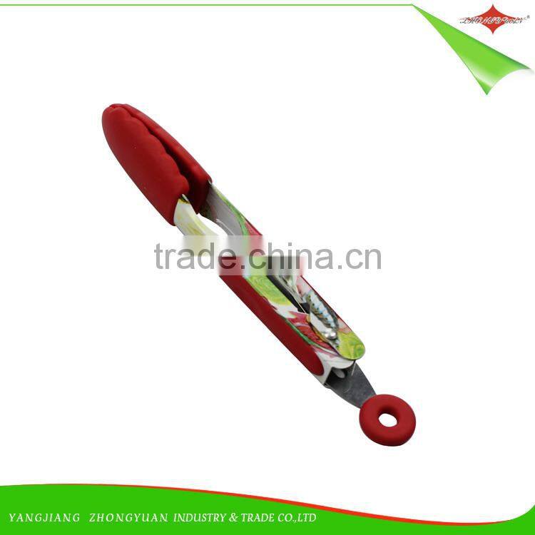 ZY-H2013 delicate design 7-inch silicone food tong with beautiful flower printed handle