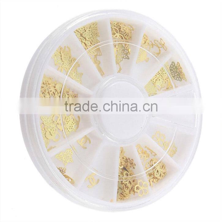 Beautiful Tiny Mixed Design Nail Art Decoration Acrylic Nail Tips Metal Slice Sticker