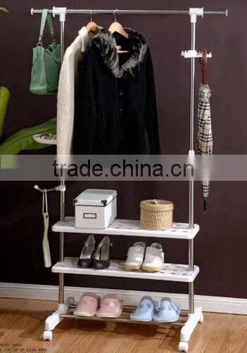 Stainless steel single-pole mobile standing lift laundry drying rack with shoes shelf