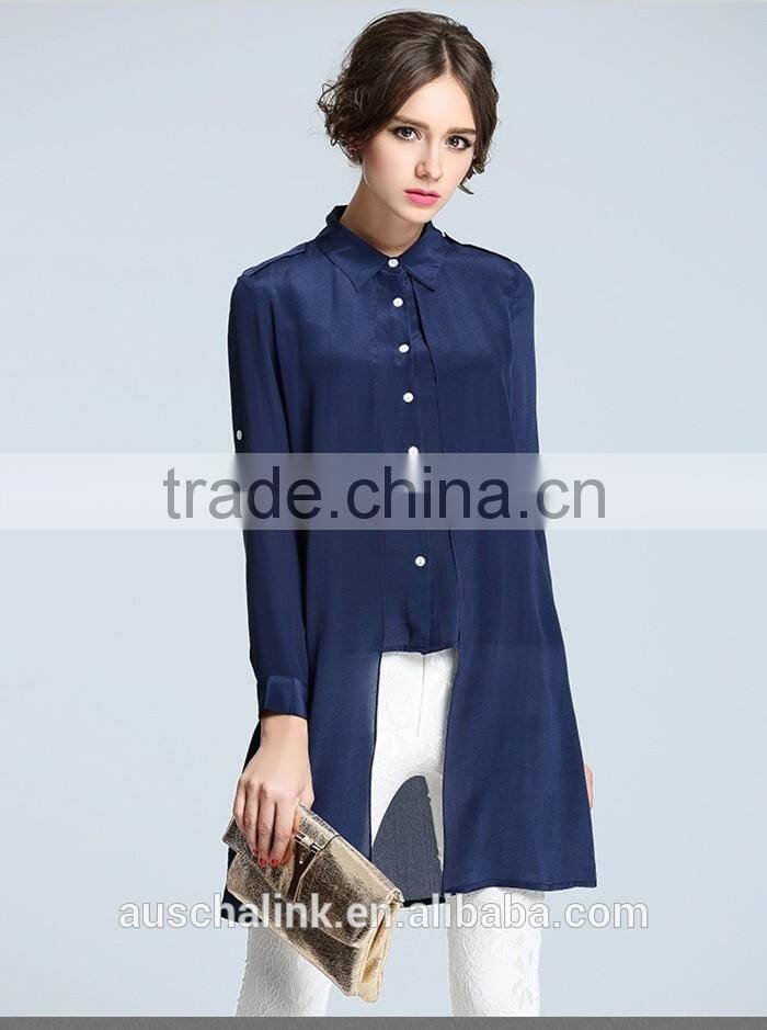 new arrival navy fashion ladies long shirt designs customized