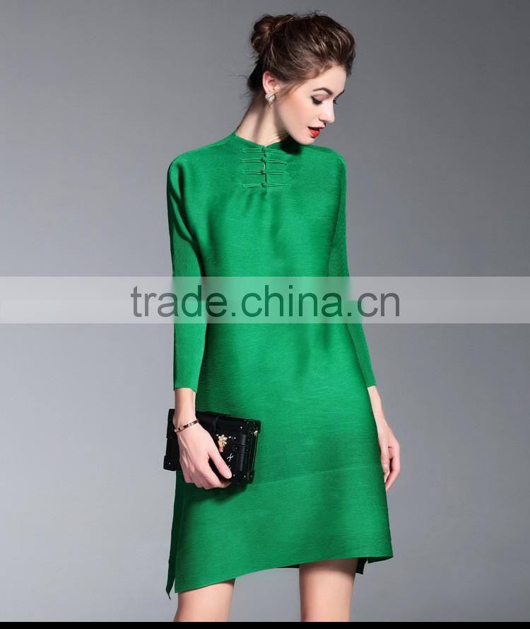 Chinese national style plus size ladies draped dress with buttons