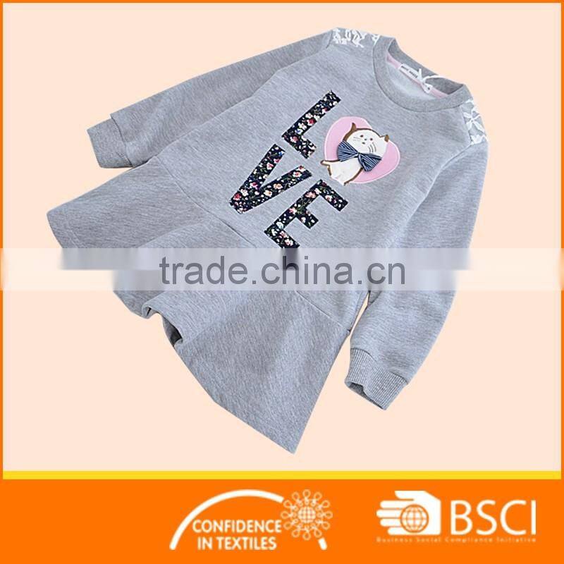 2-8 Y Custom Design Long Sleeve Girls Shift Dress Spring/Autumn Fleece Dress