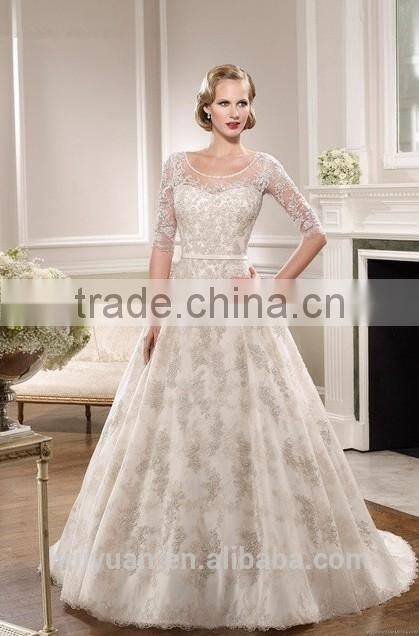 new design long sleeve lace ball gown muslim dress wedding