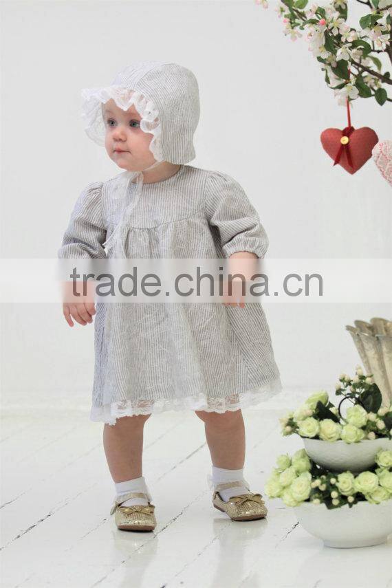 2017 latest western style kids stripe clothing wholesale cotton frock design baby linen dress
