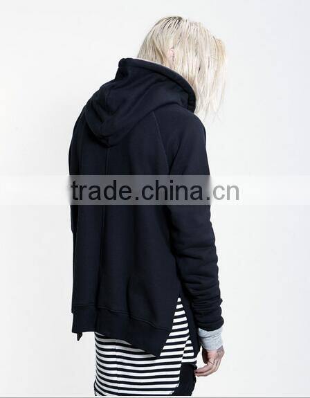 Male autumn solid color hoodie zipper side open cap unlined upper pullover garment with 1/3 front zipper