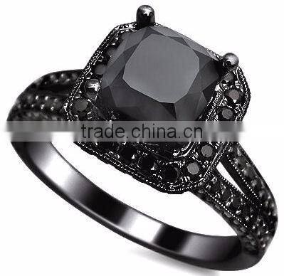 Self-designed brass/sterling silver micro paved jewelry black diamond ring set for men and women