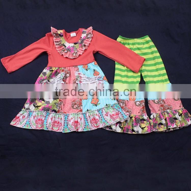 Watermelon Red Floral Shirt with Splicing Big Sleeve Ruffle Trousers Kids Fashion Clothing Set LBYTZ001-45