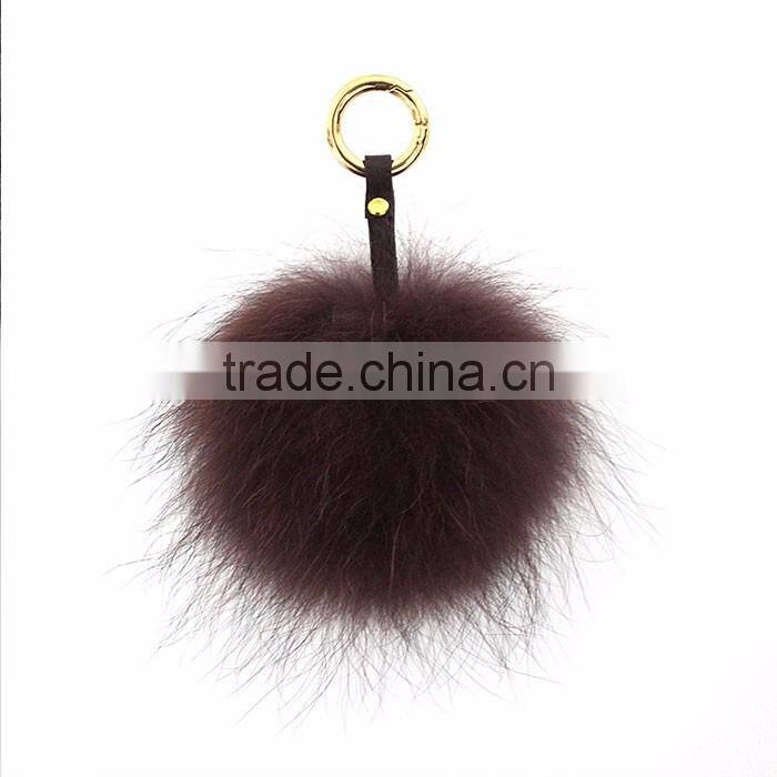 Myfur Fluffy Pompom Bag Pendant Fuzzy Charm Raccoon Fur Ball Leather Strap Keychain Keyring