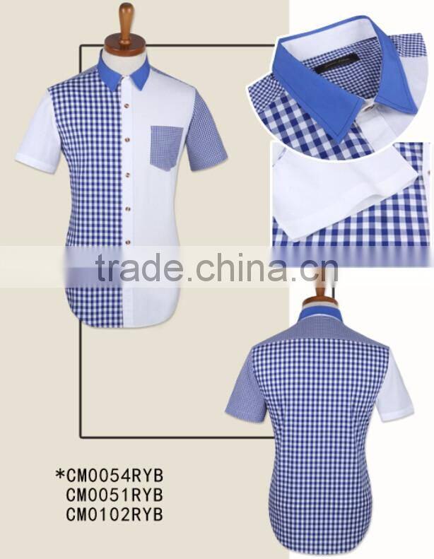 Latest high fashion special contrast checked short sleeves stylish cotton men shirts