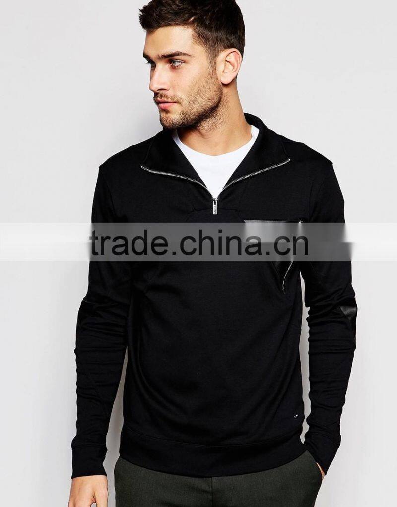 zip High Neck Sweatshirt With PU Trims
