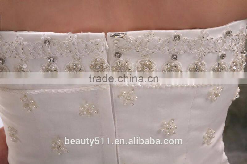 A-Line Strapless Long Trailing Bead And Ruffle wedding dress bridal gown AS00101