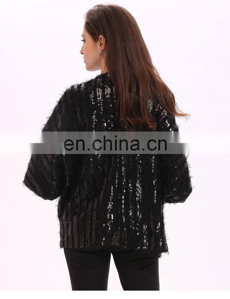 Alibaba China 2017 Europea Autumn Black Sequin Knitted Sweater Cardigan For Woman