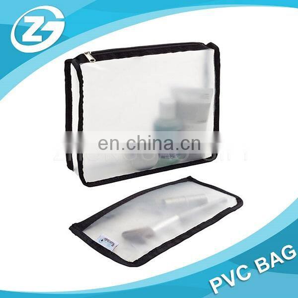 Waterproof Traspaent Logo Printed Polyester PVC Black Cosmetic Bag