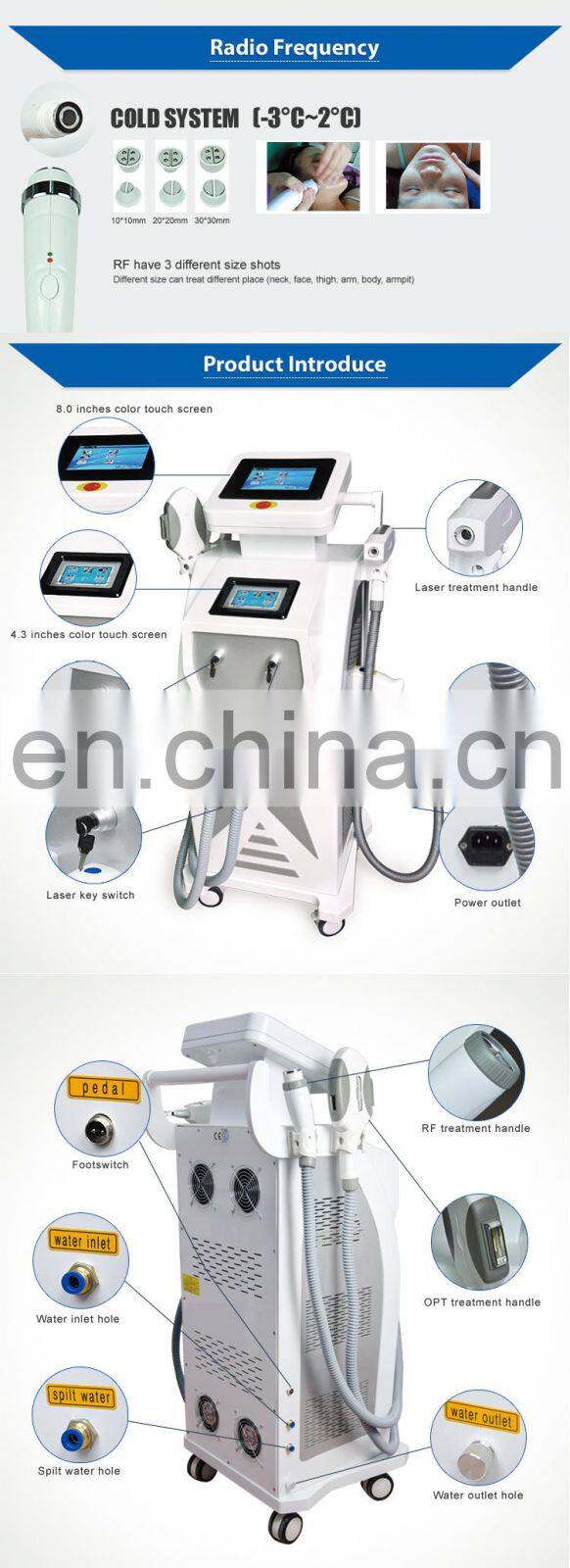 Hot Selling 3 Handles IPL RF/ Nd YAG Laser Tattoo OPT Hair Removal Machine