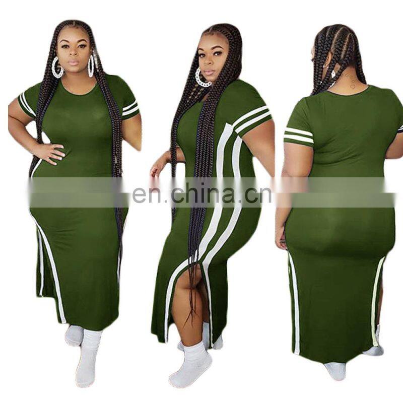 custom Plus Size Dress Skirts ladies dresses summer short sleeve Side split maxi solid bodycon dress women plus size clothes