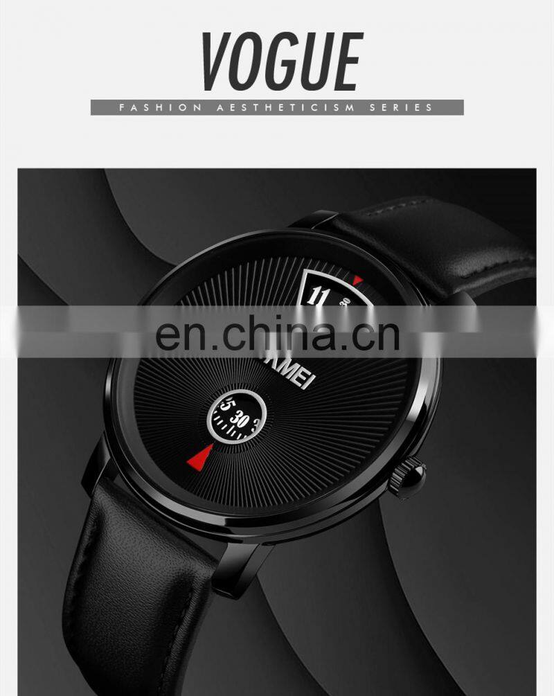 new SKMEI 1490 genuine leather strap stainless steel back water resistant quartz watch for men