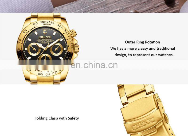 CHENXI 086A Man Quartz Wrist Watch Luxury Stainless Steel Gold Plated watch luxury Men