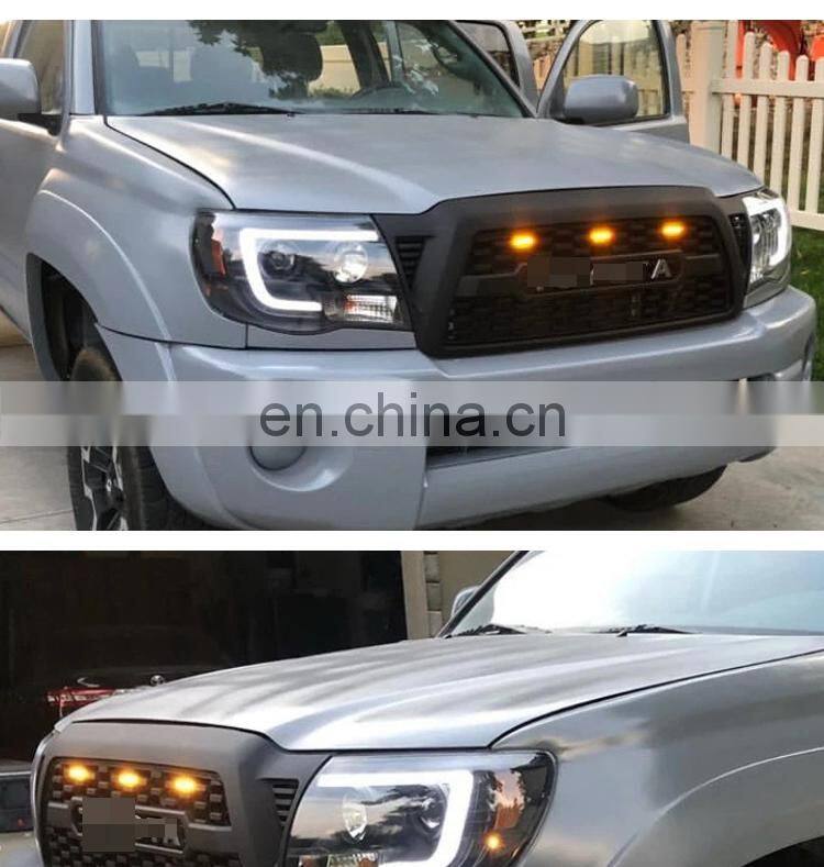 Fit 2005-2011 Tacoma TRD PRO Grill Matte Black Grille With Raptor Led Light