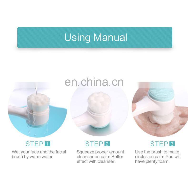 High Quality Exfoliating silicone synthetic head Facial  Cleansing  brush dual  side synthetic fiber  face cleanser