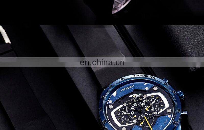 SINOBI Masculine Big Dial Wristwatch S9789G Silicone Band Black Chronograph Watch Multi Function Youth Men Watch