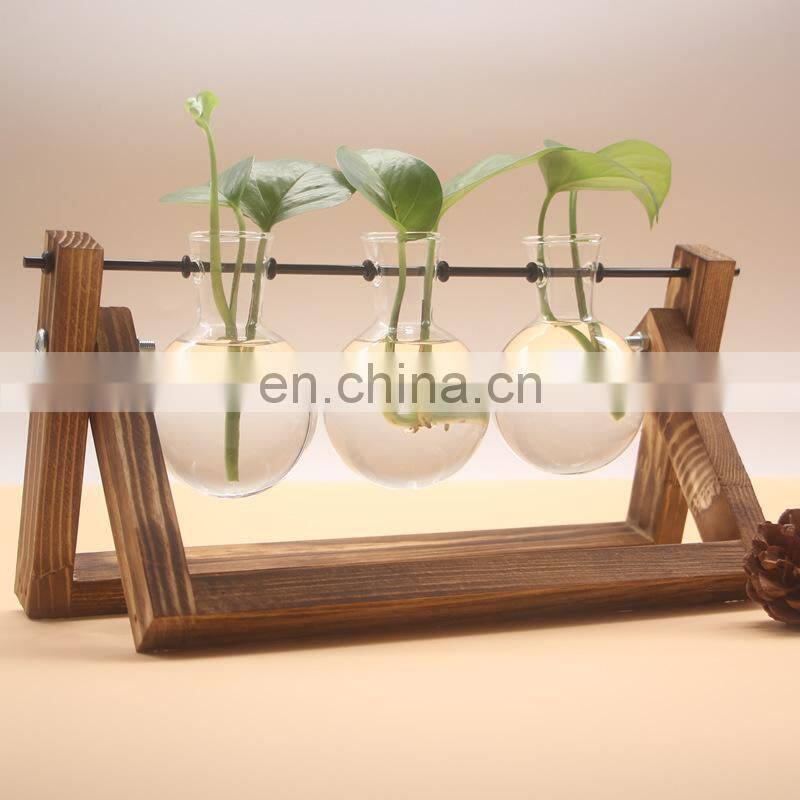 Terrarium Creative Hydroponic Plant Transparent Vase Wooden Frame vase decoration Glass Tabletop Plant Bonsai Decor flower vase