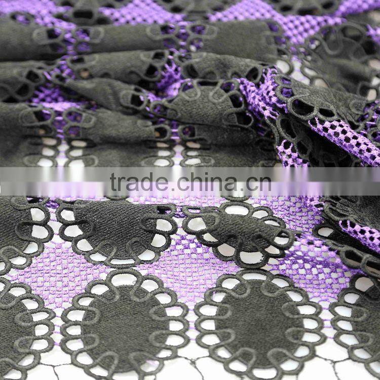 Promotion custom red and purple latest net embroidery designs elastic mesh fabric for girls dress