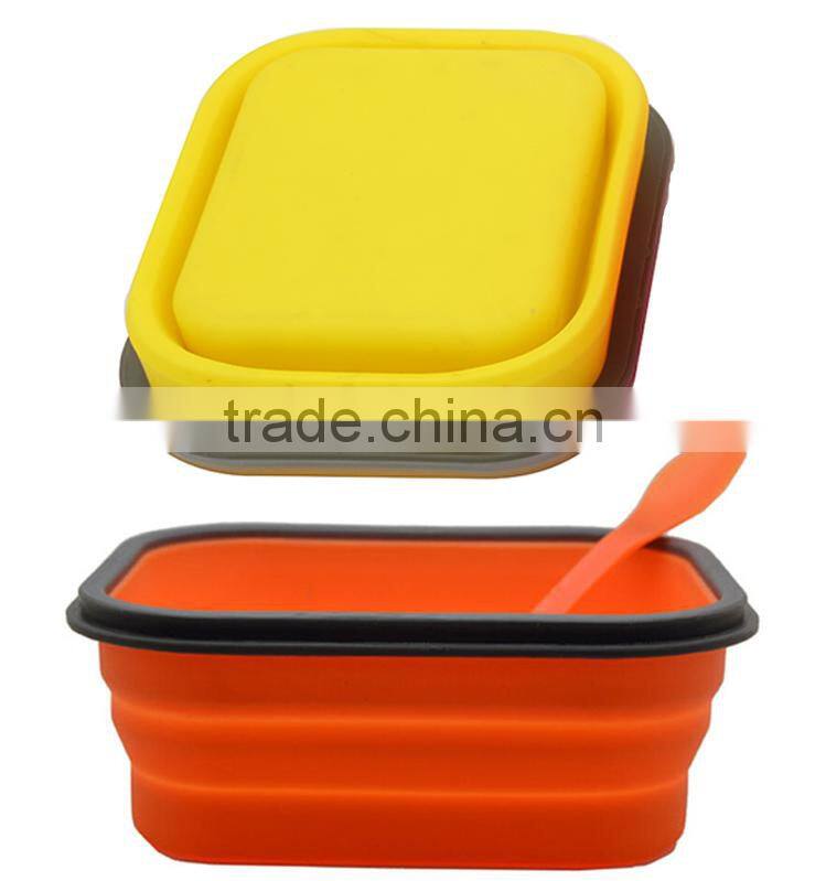ECO-friendly silicone collapsible lunch box equipped with a fork